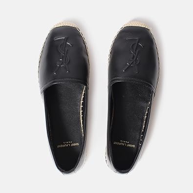 Saint Laurent 458573AAALP Women's Espadrille, FLAT HEEL Leather UP CALF SKIN, Black