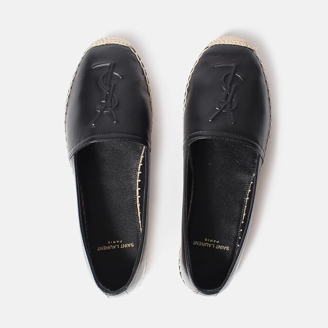 Saint Laurent 458573AAALP Women's Espadrille, FLAT HEEL Leather UP CALF SKIN, Black