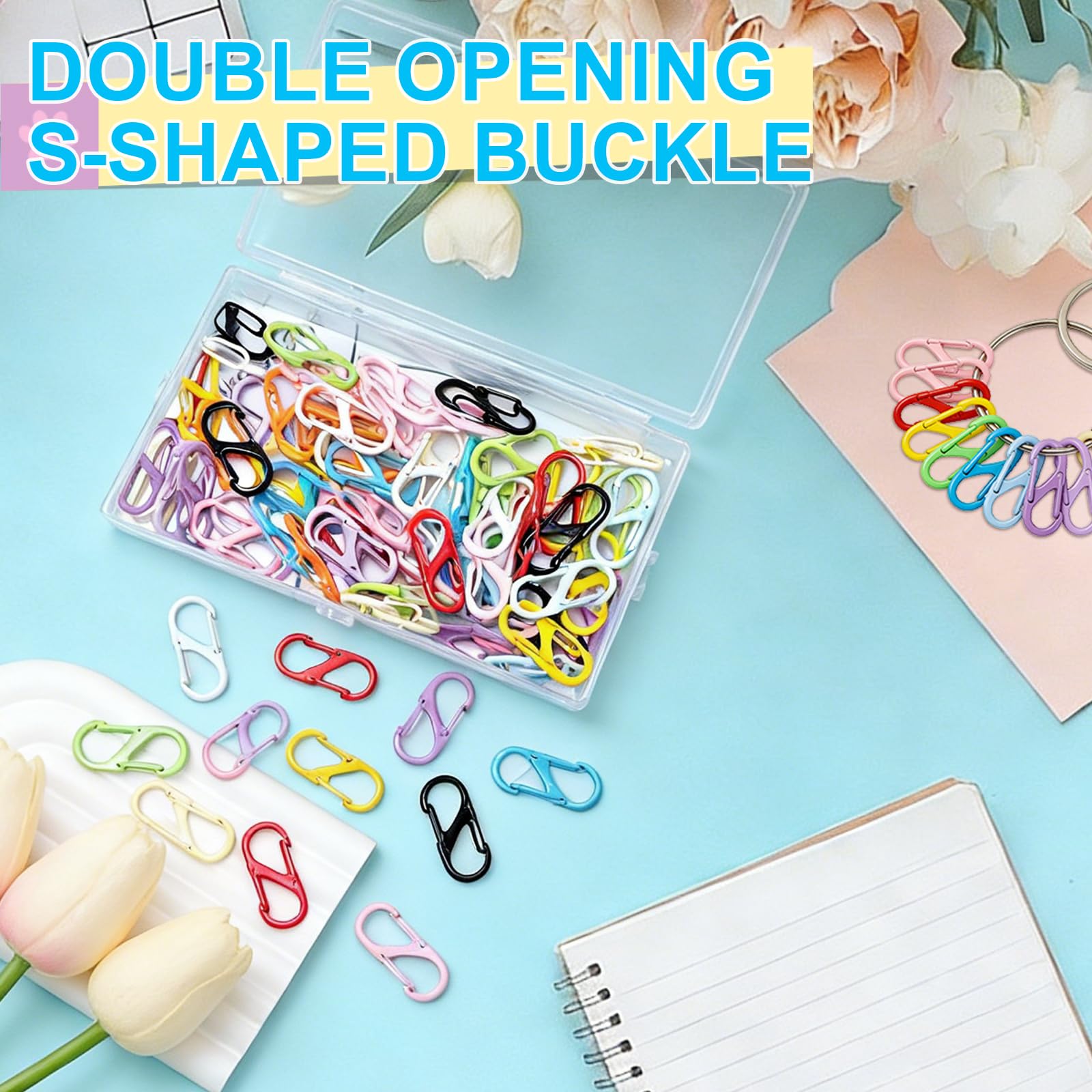 Junhonze 91 PièCes Mini Mousqueton - Petit Mousqueton en S - Mousqueton Porte Clé, AdaptéEs Au Camping en Plein Air, à La RandonnéE, à Un Usage Quotidien, avec BoîTe De Rangement (13 Couleurs) - 3