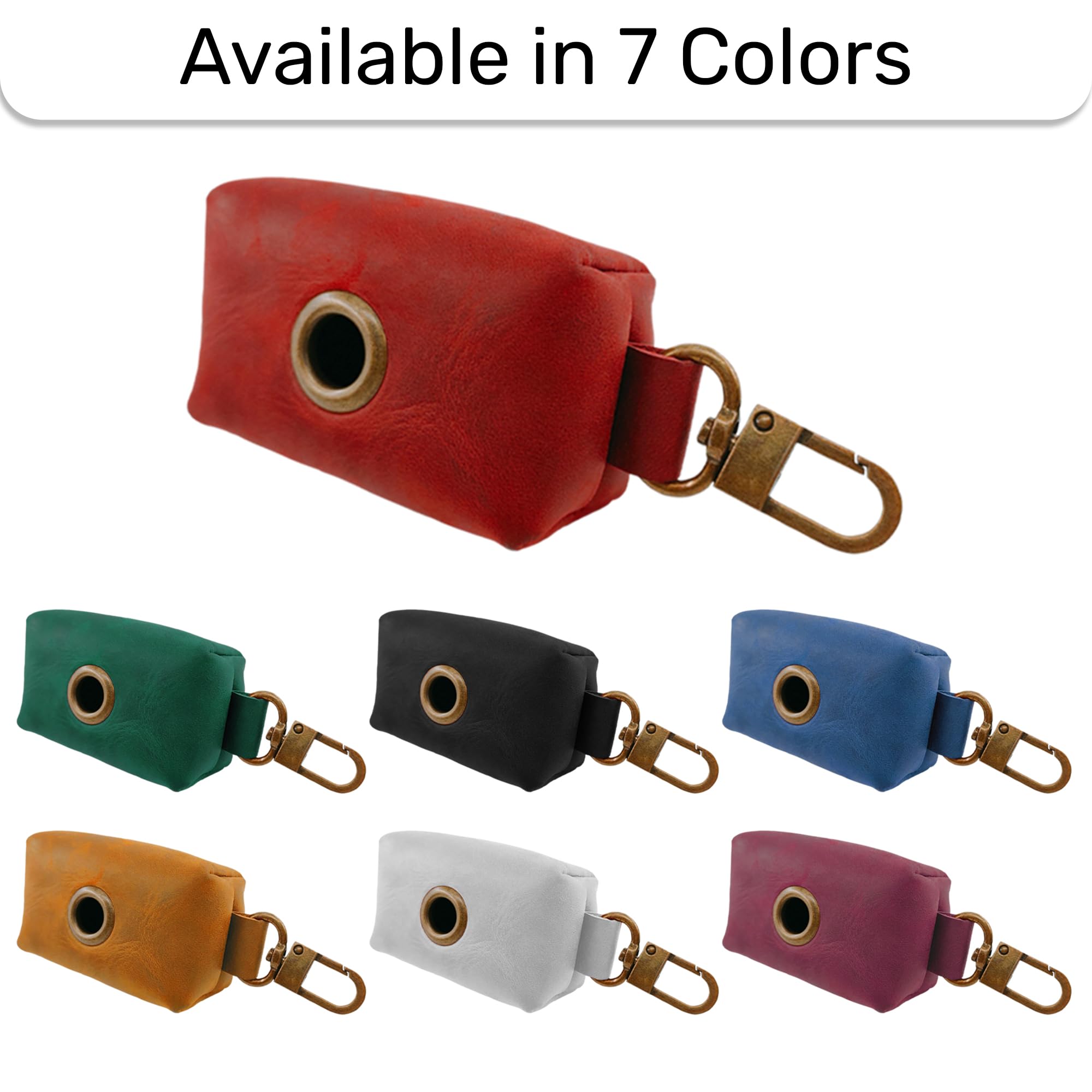 HIFA Soporte de piel auténtica para bolsas de excrementos de perro, soportes para bolsas de excrementos para correas, cuero rústico suave al tacto, clips de metal y fácil acceso a bolsas de basura de
