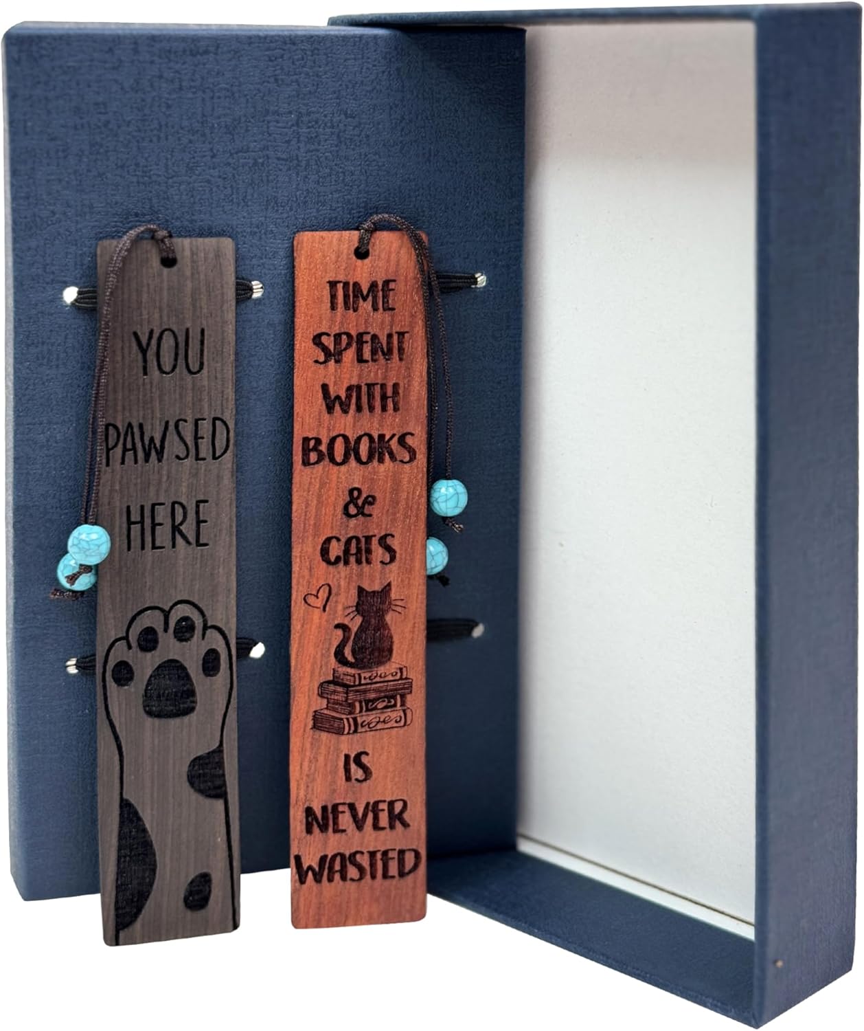 Cat Bookmark – Cute Cat Bookmarks for Women & Kids, Beaded & Wooden Bookmark Cat Book Marks, You Paused Here, Funny Gifts, Book Lover Stocking Stuffers, Books and Cats Gift - BOPAWS - Image 9