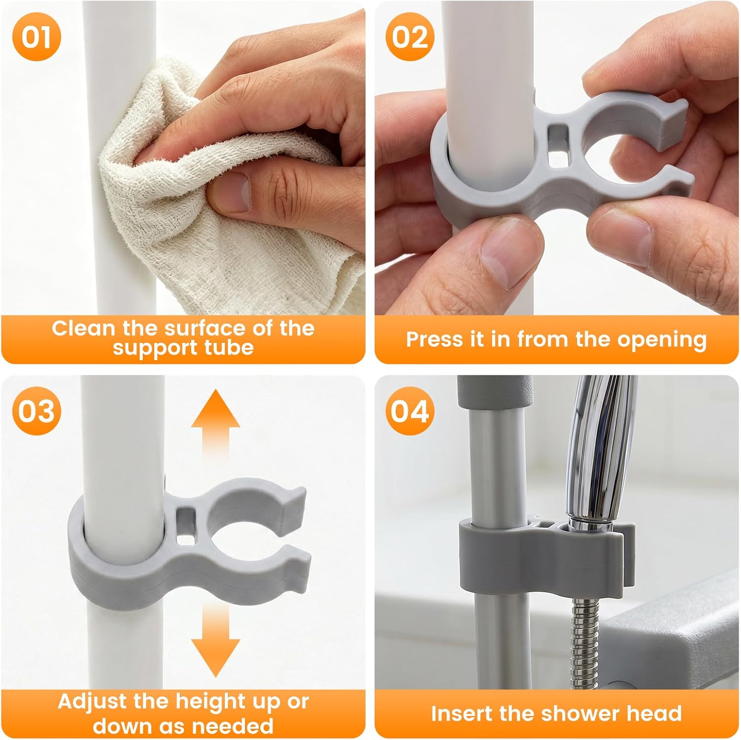 3 Pack Shower Head Holder for Shower Chair, Heavy Duty Handheld Shower Bracket Clamp for Bath Seat, Transfer Bench & Shower Stool Legs, Elderly & Seniors (Gray, Fits 0.86-Inch Hose) image 3