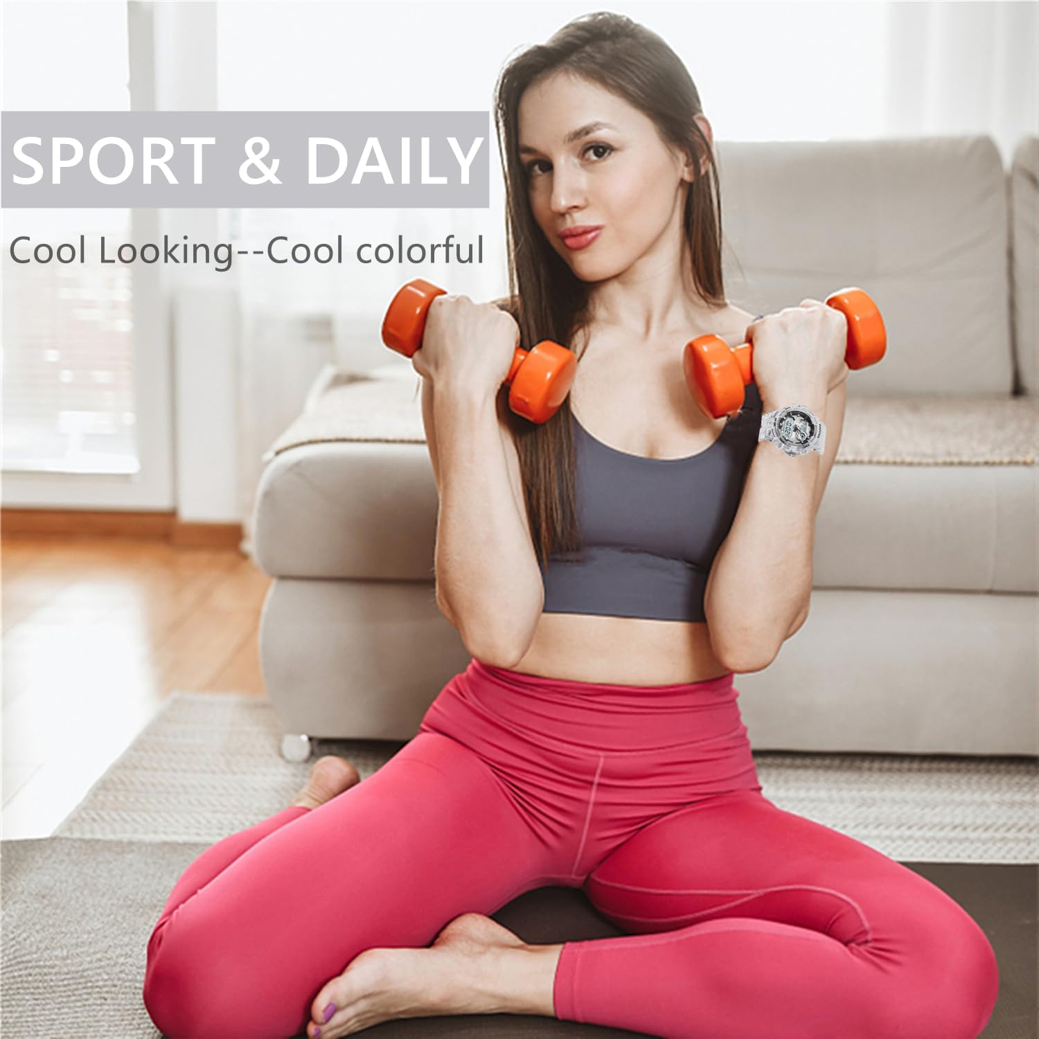 Womens Watch for Women Digital Sports Watch,7 Color LED Light Large Analog Digital Display Waterproof Watch with Alarm Stopwatch Hourly Chime Multi-Function Wrist Watches - Image 6