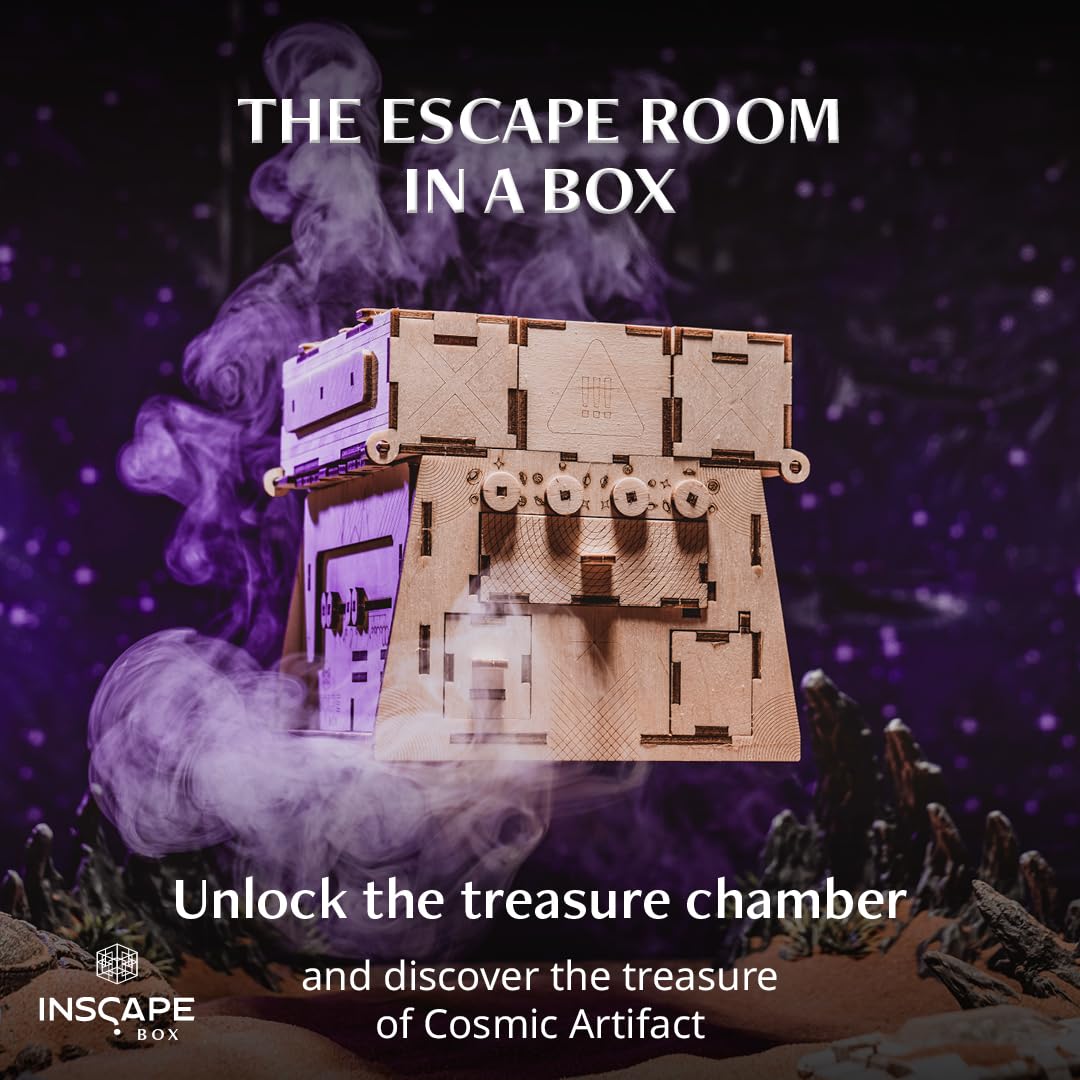 INSCAPE Cosmic Artifact Cluebox - Level 5 bardzo ciężki - drewniane pudełko z puzzlami - puzzle - Escape Room gra dla dorosłych - gry logiczne - drewniane puzzle 3D - gry myślące