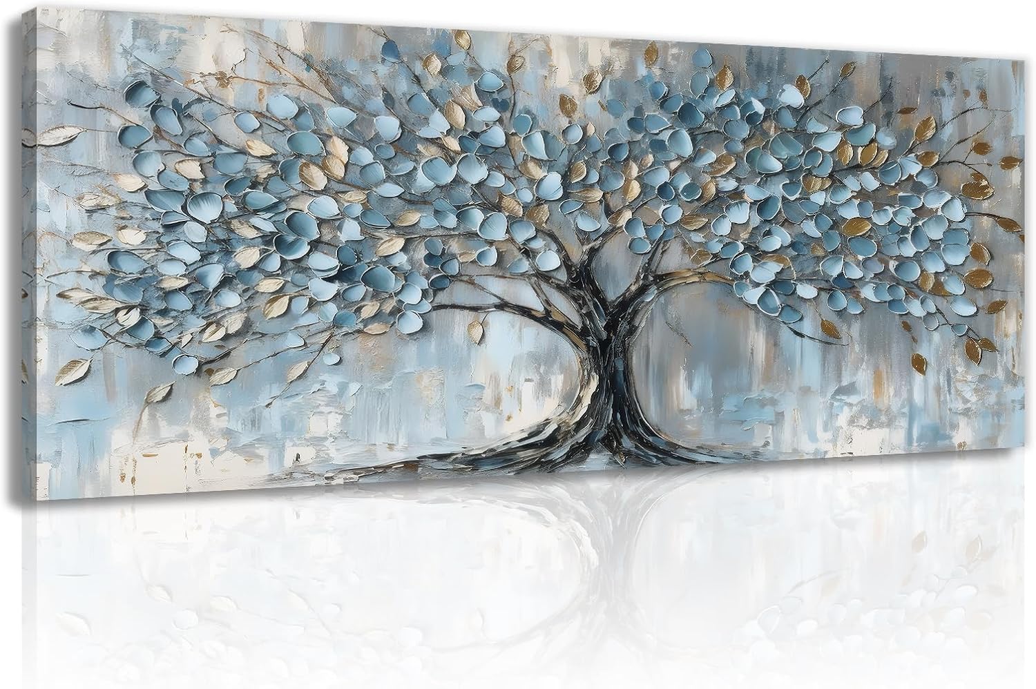 Tree Canvas Wall Art Gray Blue Tree Picture Abstract Nature Painting Picture Modern Landscape Artwork Framed for Living Room Bedroom Home Office Wall Decor(Artwork-1,18"x36")