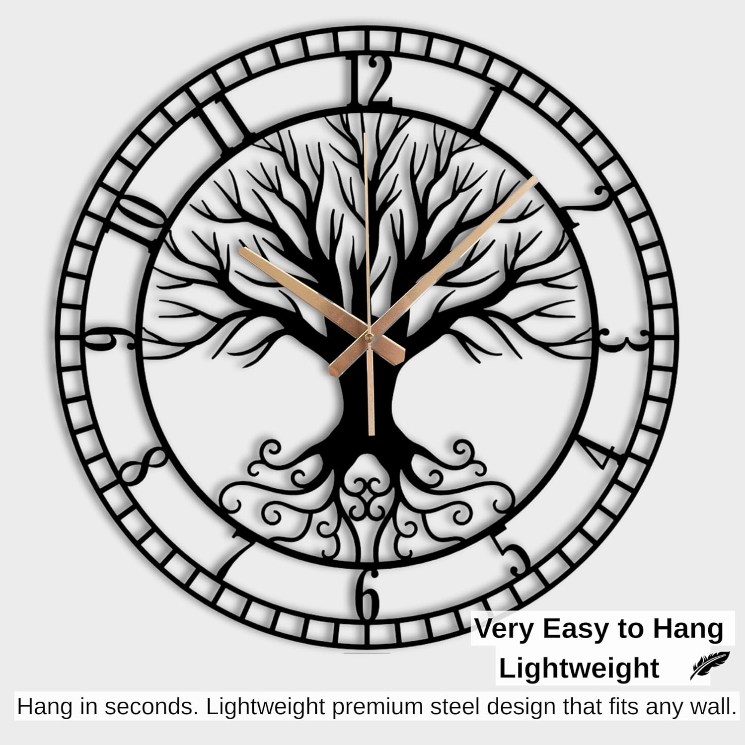 Metal Large Wall Clock, Tree of Life Design Clock, Battery Operated Non Ticking Silent Black Clocks for Home, Living Room, Farmhouse, Office, Kitchen Decoration, Housewarming Gifts, New Home Decor