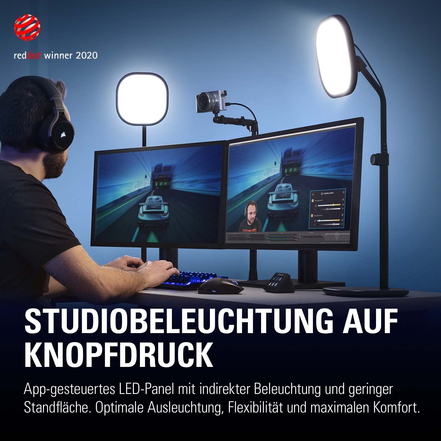 Elgato Key Light Air - Professionelles LED-Panel mit 1.400 Lumen, Multi-Layer-Diffusionstechnologie, Farbtemperatur einstellbar, App-gesteuert, für Mac/Windows/iPhone/Android