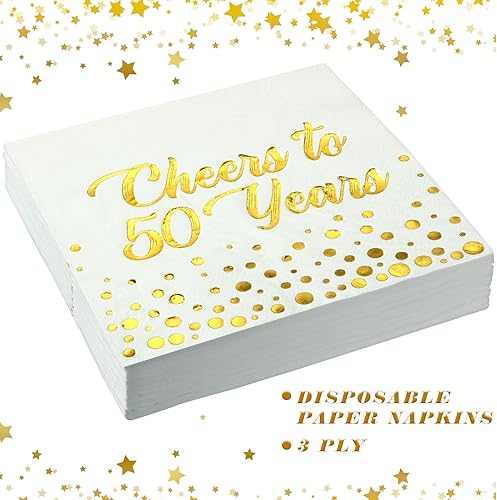 Miniatura 2 de Qilery 100 servilletas de papel de aluminio dorado para decoración de cumpleaños, aniversario y cumpleaños, servilletas de cóctel plegadas de 6.5 x