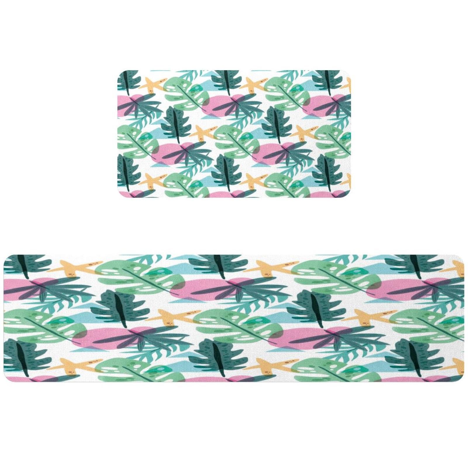 Alfombrillas de cocina antideslizantes VAPOKF, juego de 2 alfombras lavables con diseño de hojas