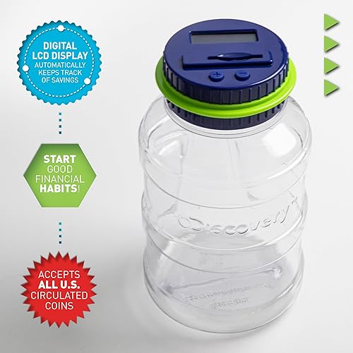 Miniatura 4 de Discovery Kids - Tarro de dinero digital con pantalla LCD cuentamonedas y tapa giratoria, lleva un registro del saldo, moneda estadounidense,