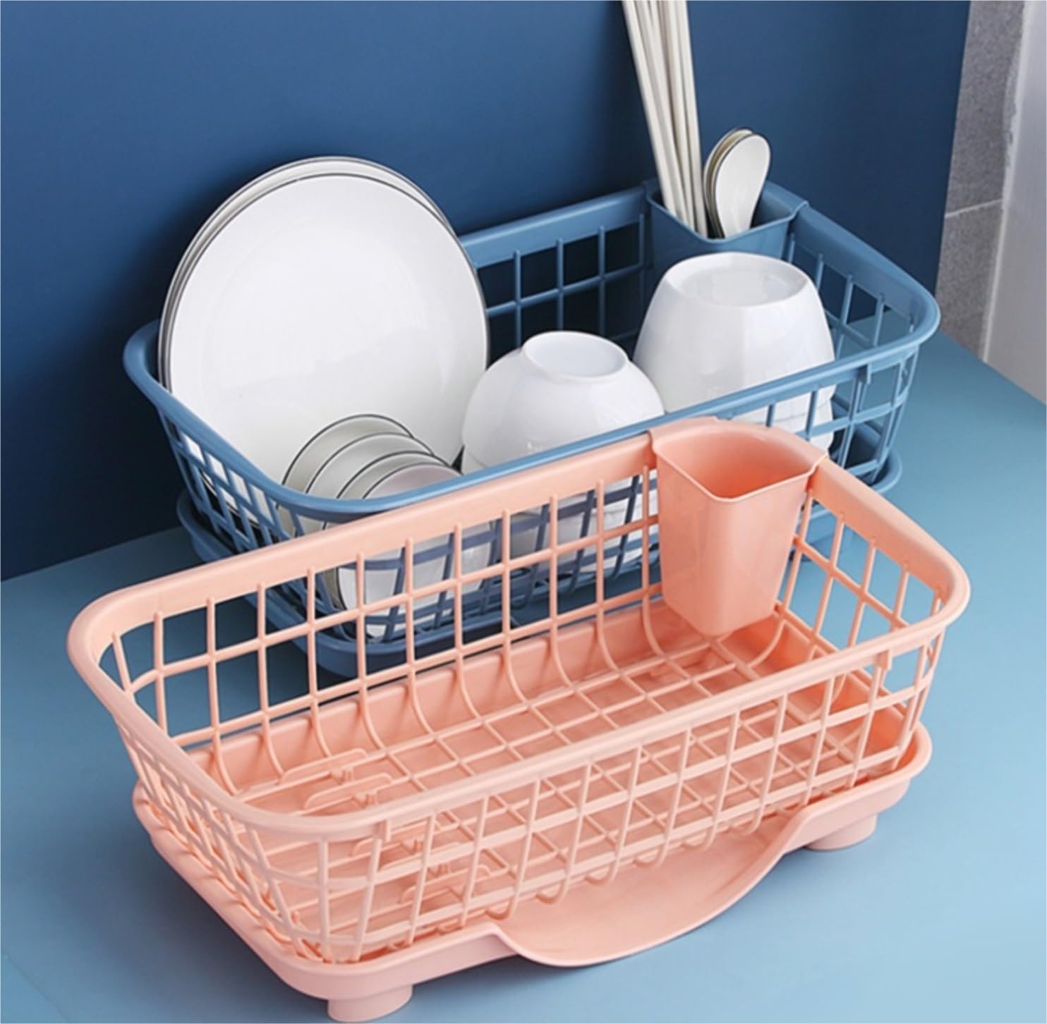 Scola Piatti Scolapiatti da Cucina Portabicchieri Cestino Organizzatore Vassoio Asciugastoviglie(Blue)