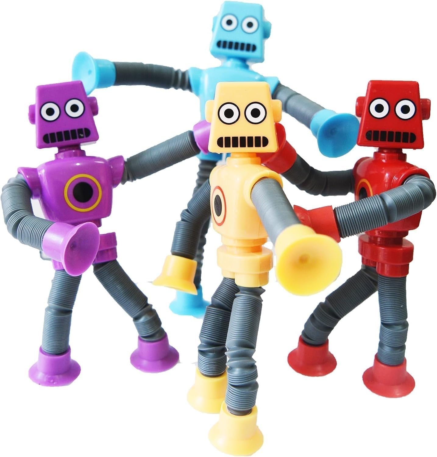 SANTALON Bendable Robot Figures, Flexible Robot, Telescopic Suction Cup Robot Toy, Pop Tubes, Fidget Tubes Sensory Toys for Girls Boys (Multicolor) (4 Pieces) 2