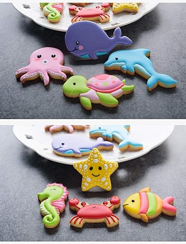 Miniatura 3 de Cortadores de galletas, 8 piezas de cortador de sándwiches de galleta, delfín, ballena, pulpo, formas de pescado, verduras, frutas, corteza de pan,