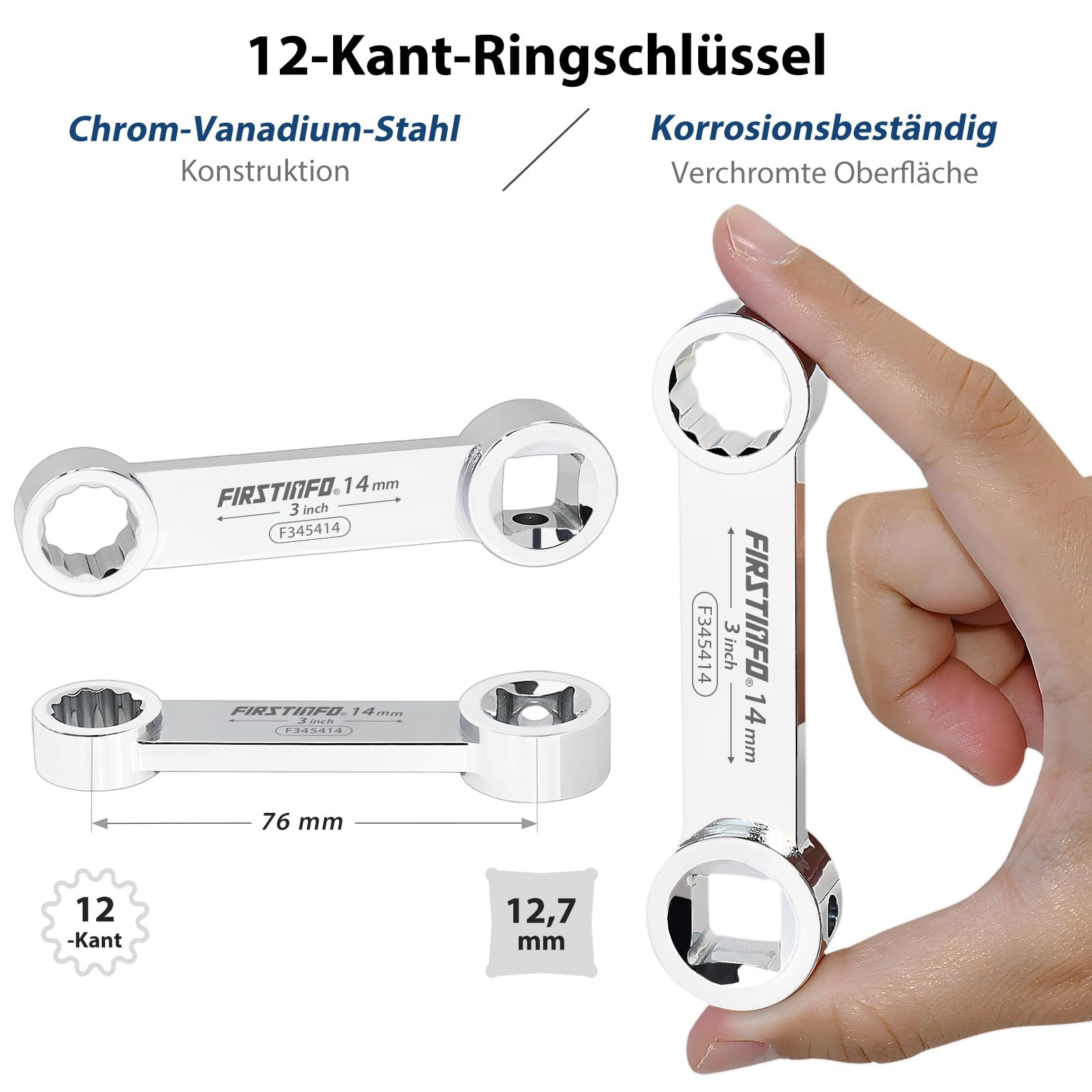 FIRSTINFO F3454 Drehmoment-Adapter-Set 1/2 Zoll Antrieb 12-Kant Stecknüsse 14–27 mm metrisch 10-teilig CR-V Stahl mit Aufbewahrungskoffer