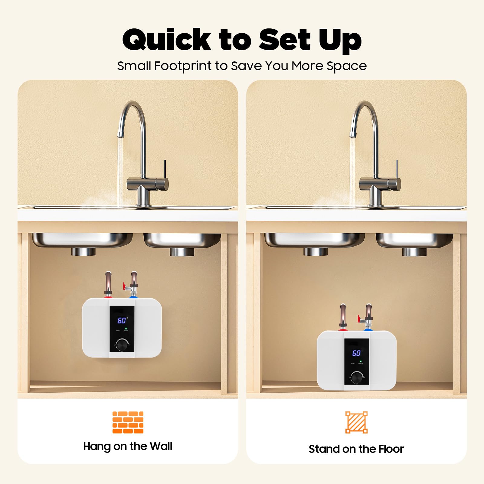 Chauffe-eau instantané électrique 6 L 1500 W 220 V avec affichage numérique LED mini chauffe-eau salle de bain cuisine