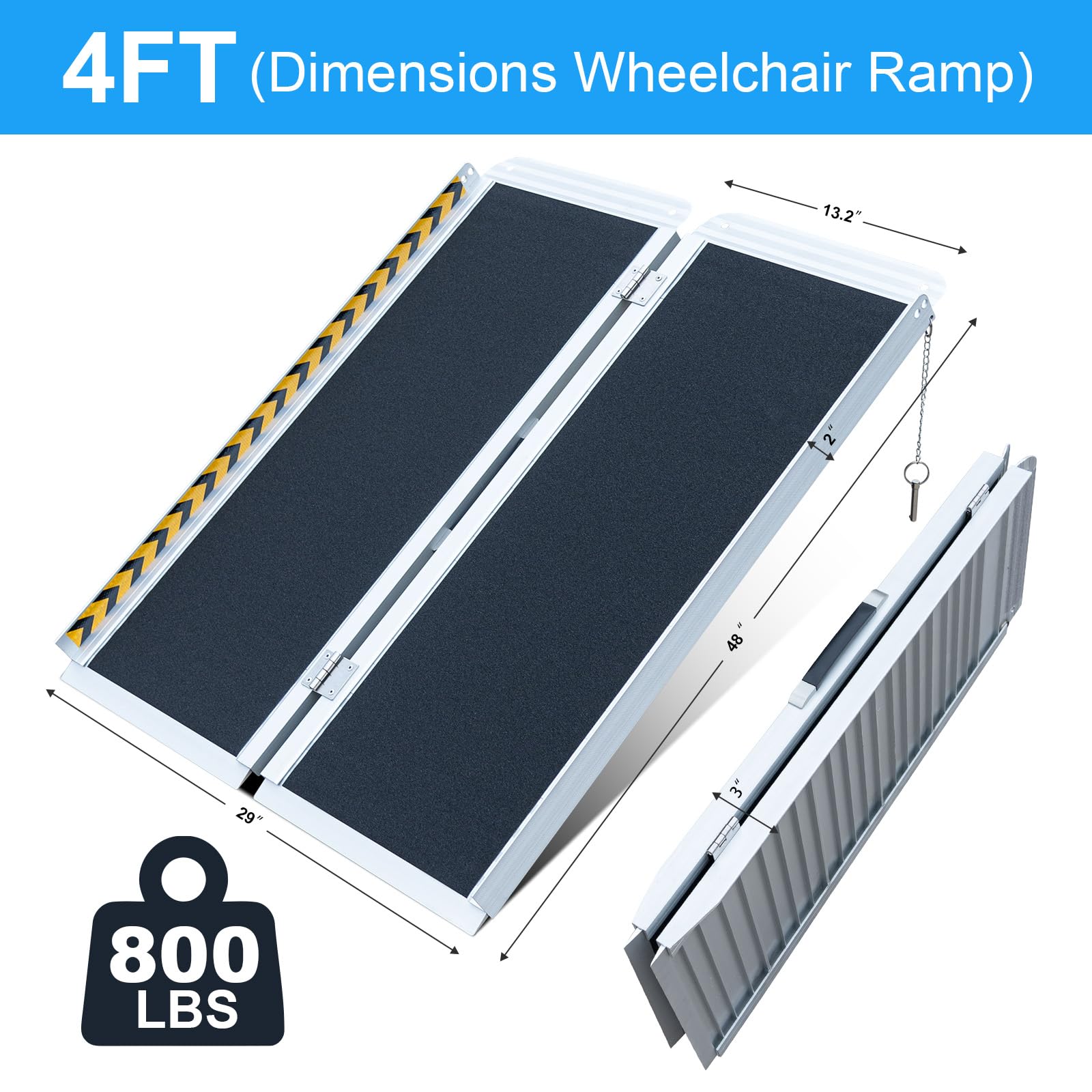 Rampa portátil para silla de ruedas de 4 pies, rampa plegable de aluminio antideslizante para discapacitados, capacidad de peso de 800 libras, adecuada para escalones de casa, escaleras