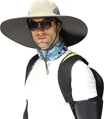 Men Wide Brim Sun Hats UPF50+ Waterproof Breathable Bucket Hat for Fishing, Hiking, Camping