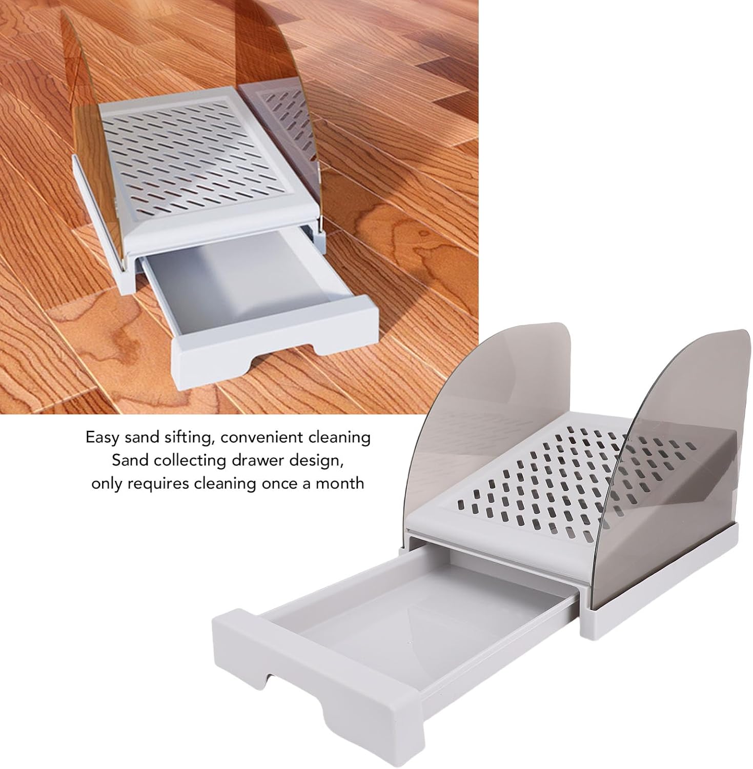 Cat Ramp for Litter Box, Adjustable Height Cat Ramp Elevated Litter Step Stool with Drawer and Baffles, Anti Tracking, Easy to Clean, for Small Elderly (Grey)