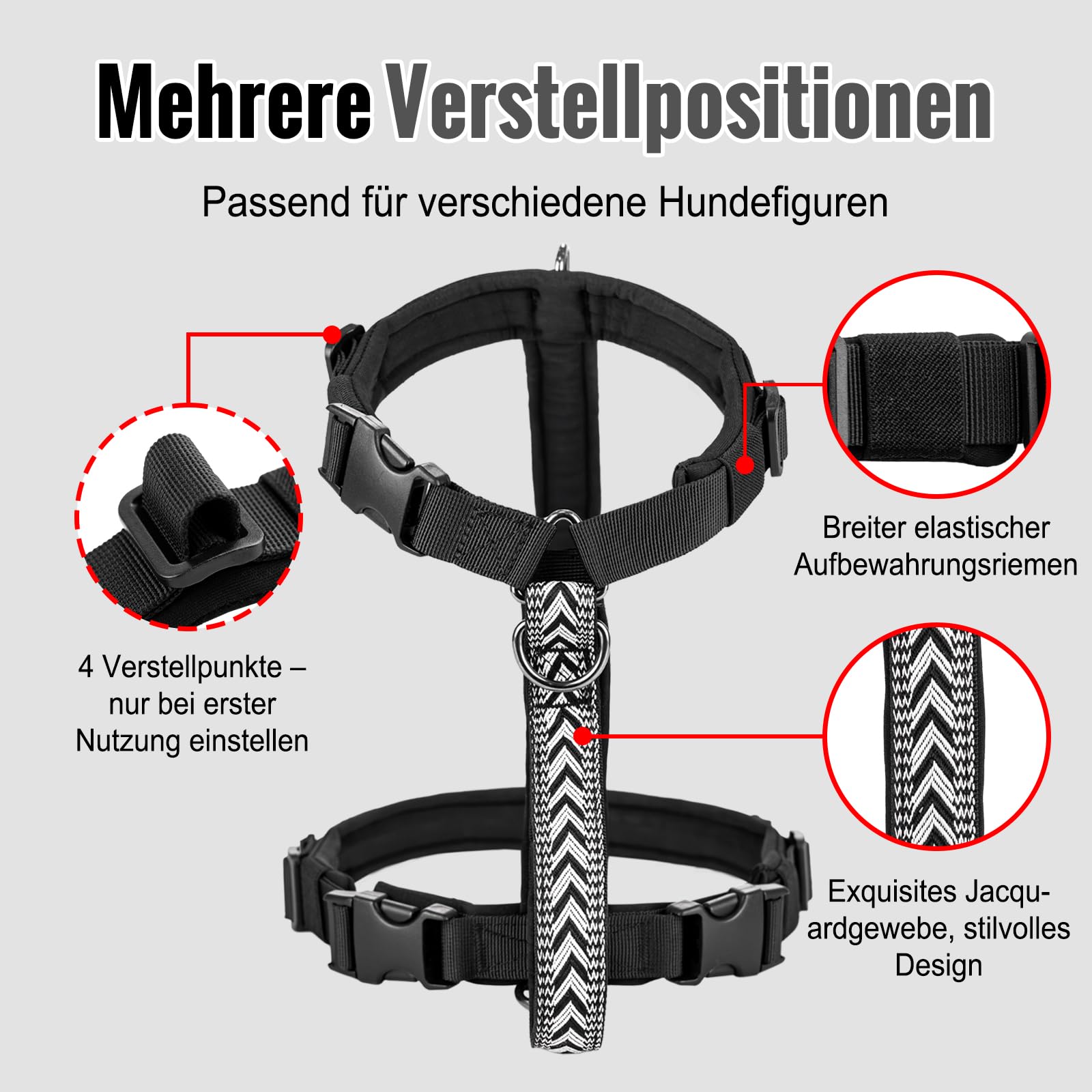 Arblina Hundegeschirr, Ausbruchsicheres Antizuggeschirr für Kleine, Mittlere und Große Hunde, Hundegeschirr Gepolstert mit Front Clip und Weichem Griff für Training, Spaziergänge und Laufen, Schwarz S