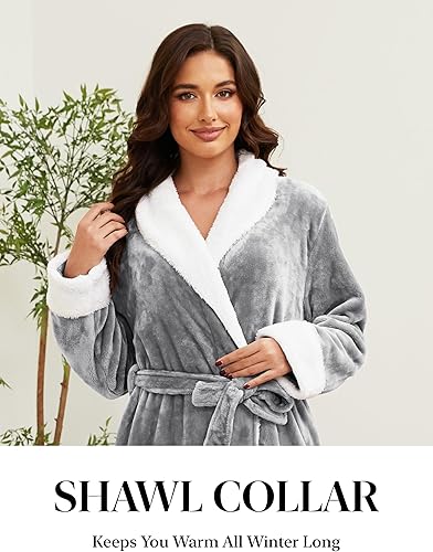 Miniatura 2 de Hellomamma Bata de baño larga para mujer, de felpa suave, de forro polar, camisón para mujer, pijama, ropa de dormir