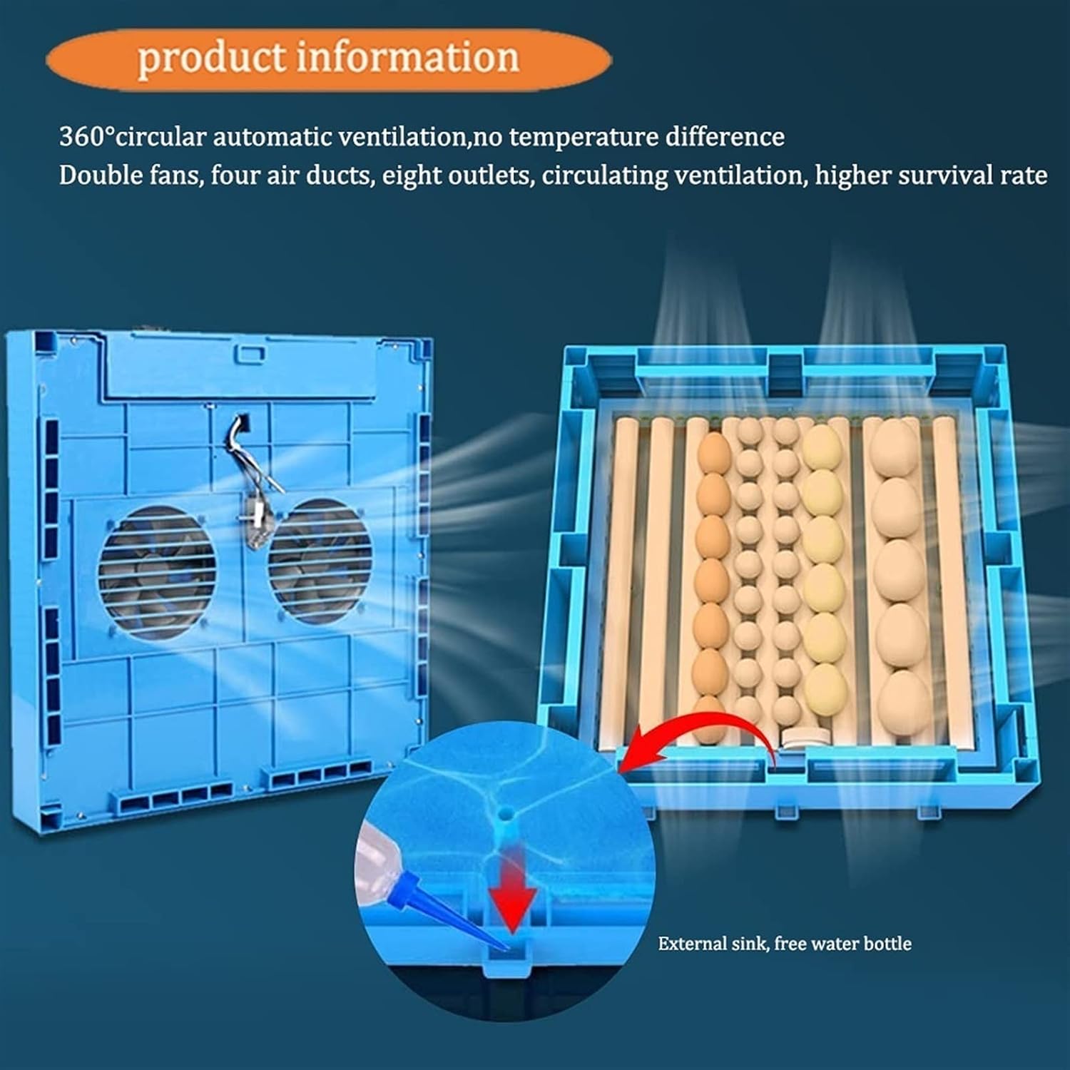 320 Chicken Egg Incubator Digital Incubators with Automatic Turner Hatcher for Hatching Poultry Duck Goose Quail Birds Temperature Control Farm Family Use