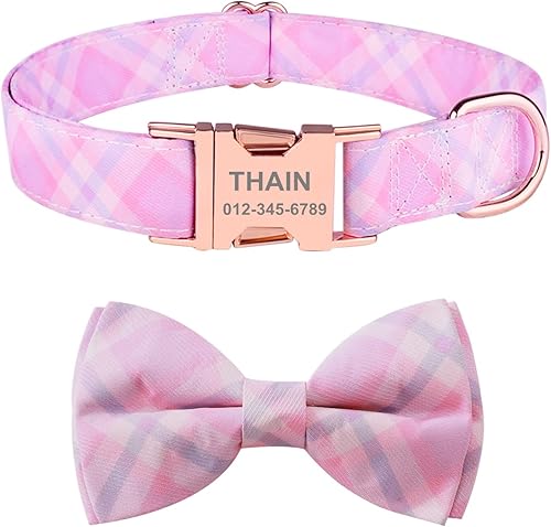 THAIN Collar de perro personalizado con lazo para perros machos y hembras, puntos de mezclilla, patrĂłn ninja a cuadros, collares para mascotas THAIN Collar de perro personalizado con lazo para perros machos y hembras, puntos de mezclilla, patrĂłn ninja a cuadros, collares para mascotas