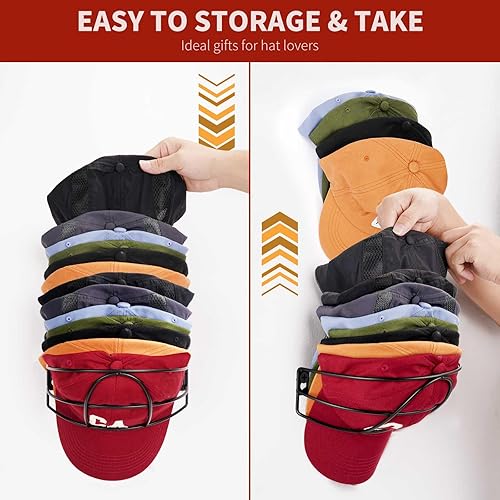 Miniatura 5 de Livelab Soporte de pared para sombreros, paquete de 2 organizador de sombreros de metal para gorras de béisbol, soporte para gorras de