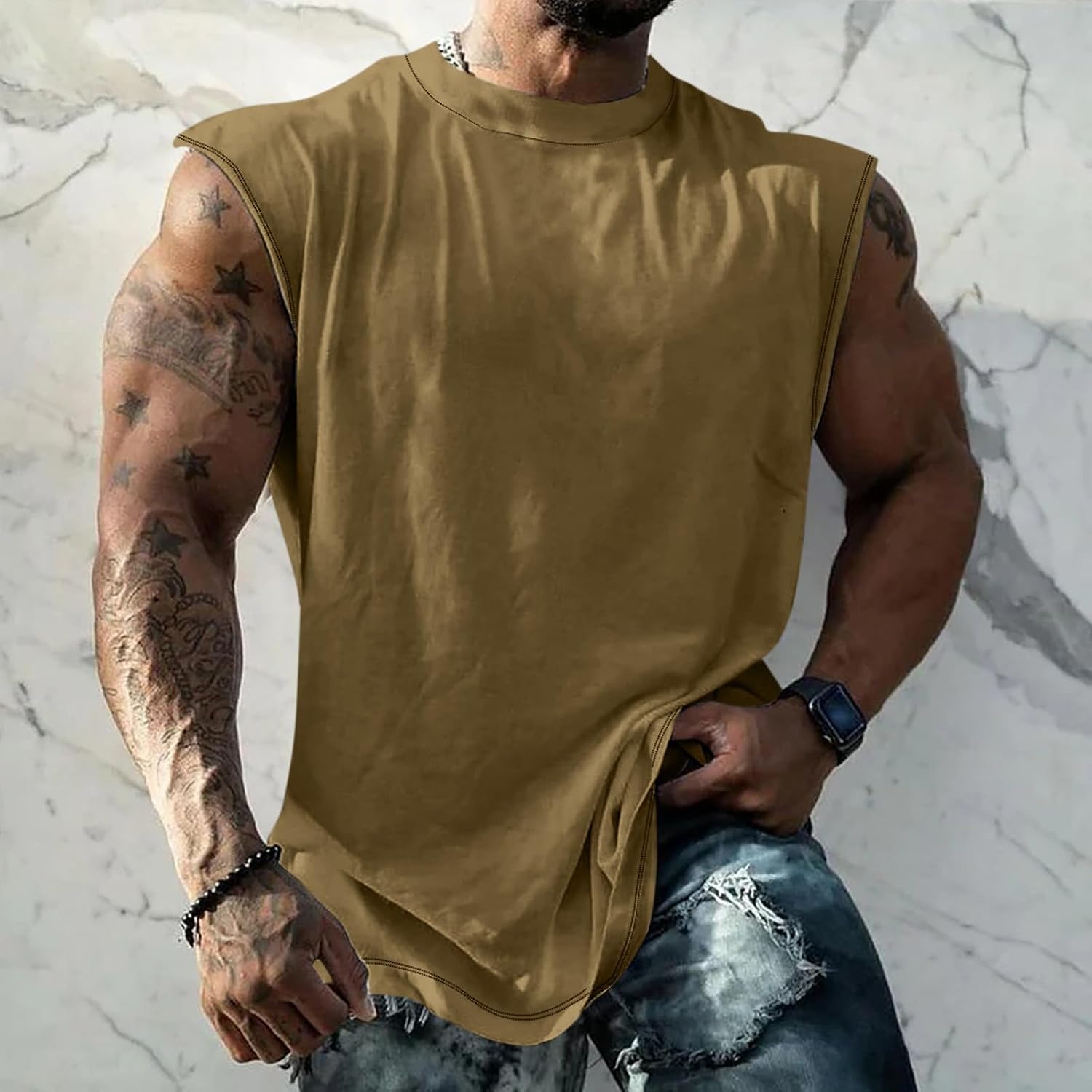 WENKOMG1 Men's Summer Tank Top Sleeveless Basic Solid Athletic Workout Gym Running Training Shirt, S-4XL