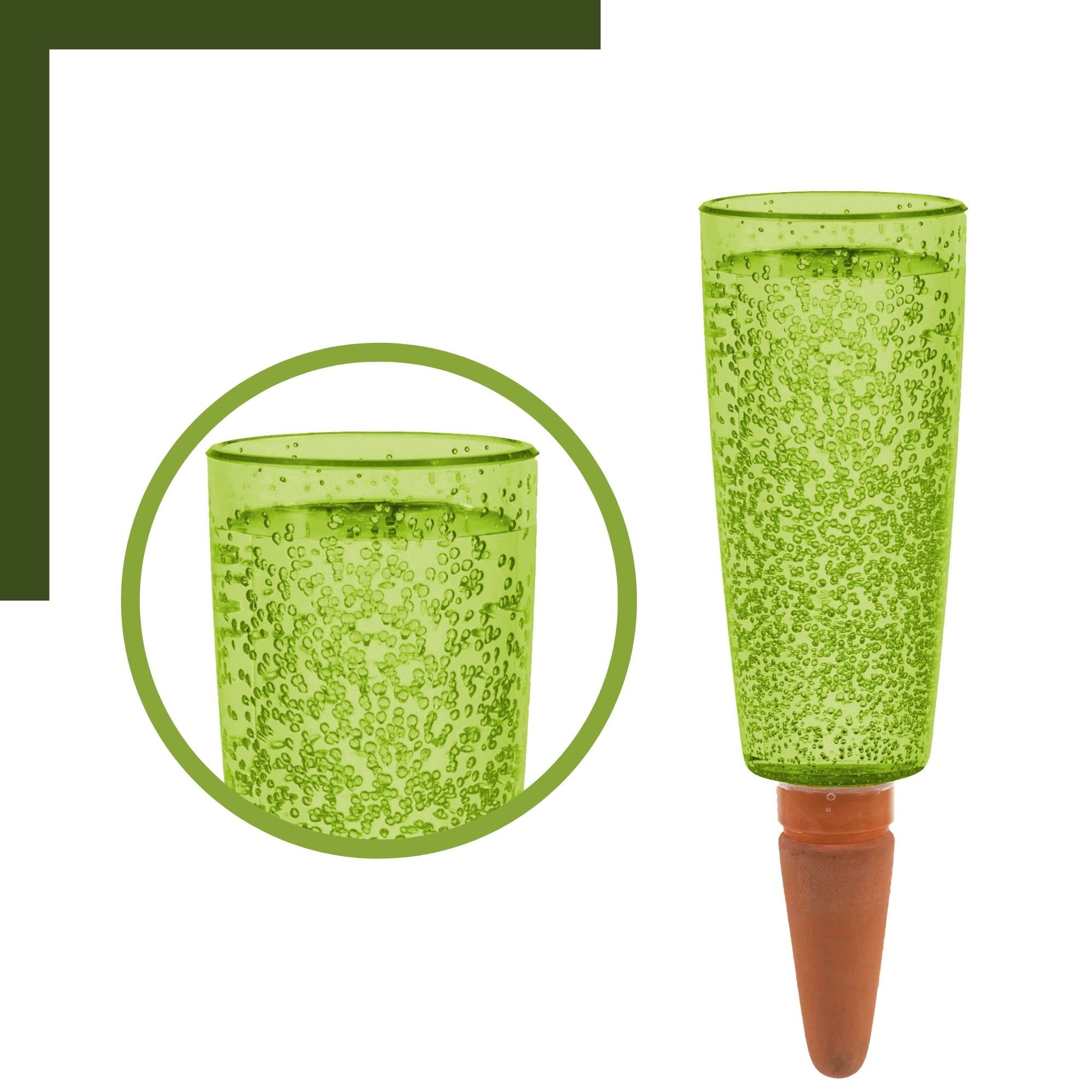 Scheurich Wasserspender Copa XXL | 4er Set Grün/Transparent | 1000 ml Füllmenge | Bewässerungskugel klein mit Ton Fuß | Wasserspender Pflanzen und Blumen Terrakotta Stiel