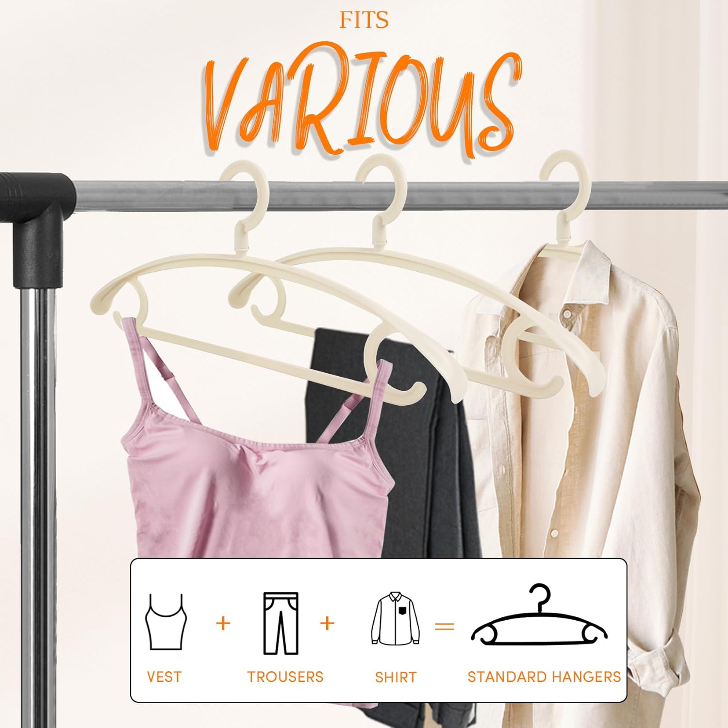 DEDU Plastic Clothes Hangers 20 Pack, Extra Thick Wide Shoulder Coat Hangers with 360° Swivel Hook Non Slip, Sweater Hangers Suit Hanger for Suits, Sweater, Dresses, Pants (Beige) - Image 7