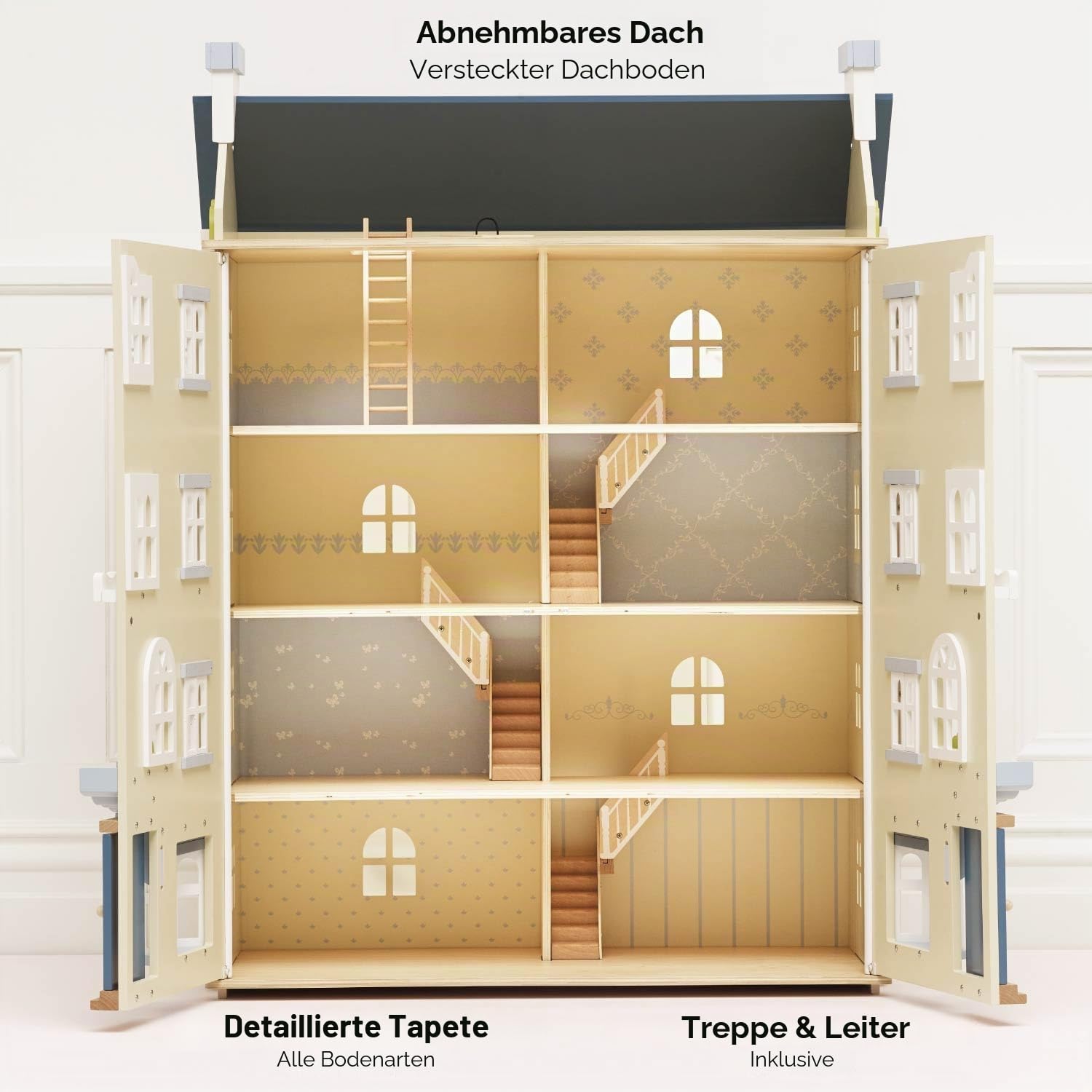 Le Toy Van - Palace House Large Wooden Doll House, 5 Storey Wooden Dolls House Play Set - Suitable for Ages 3+