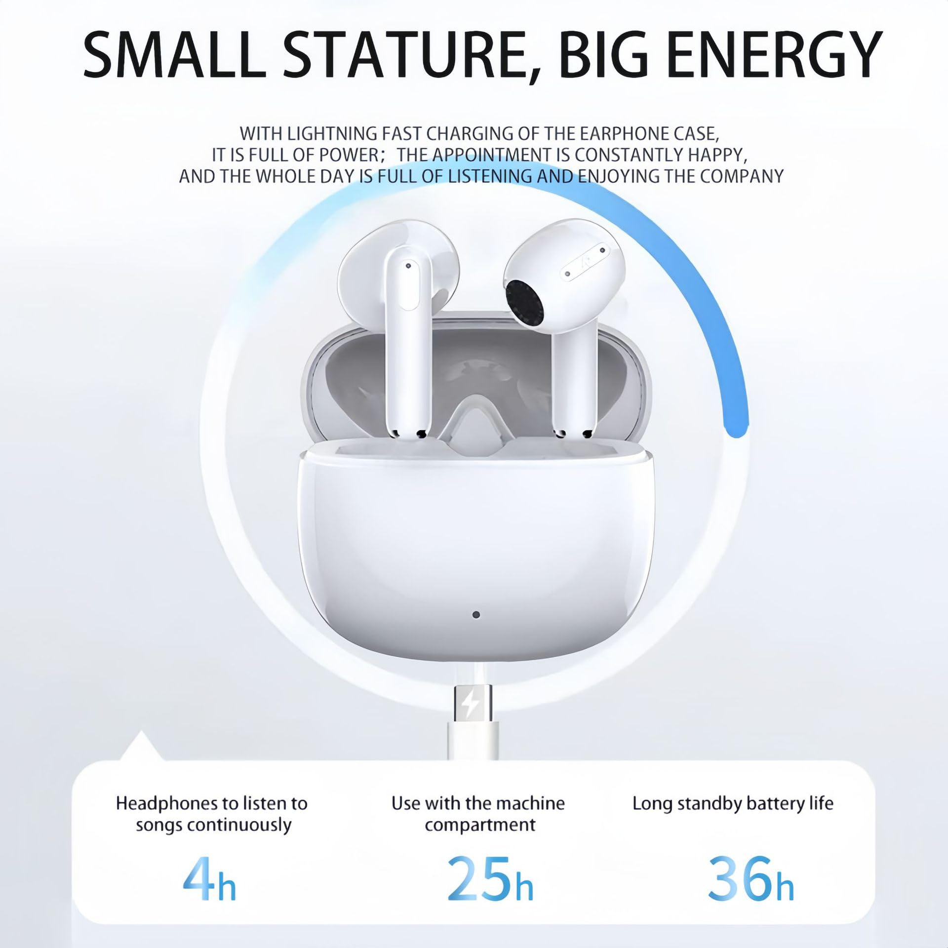 XLSFPY Ecouteurs Bluetooth sans Fil,Casque Bluetooth 5.3 avec Hi-FI Son Stéréo, Oreillette Bluetooth IPX7 Étanche,Contrôle Tactile, 30H Durée de Lecture,pour iphone/Androïde - 3