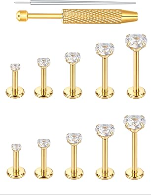 Oveta Threadless Nose Stud Stainless Steel 20G 18G 16G Threadless Flat Back Tragus Earrings Labret Medusa Monroe Ashely Lip Piercing Jewerly Gold