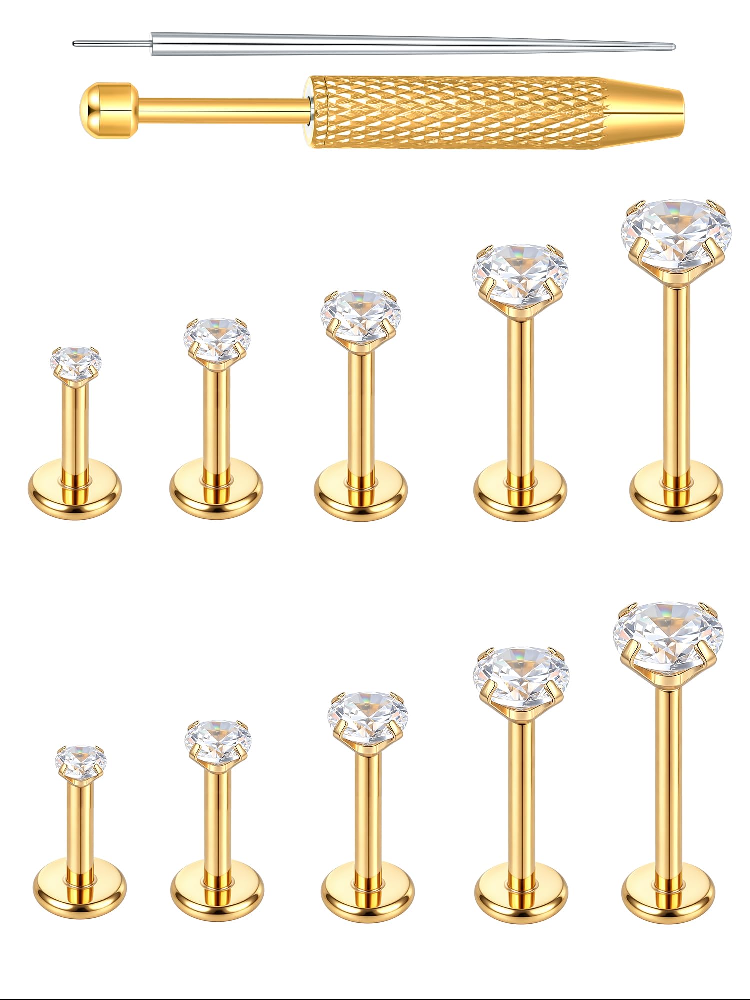 Oveta Threadless Nose Stud Stainless Steel 20G 18G 16G Threadless Flat Back Tragus Earrings Labret Medusa Monroe Ashely Lip Piercing Jewerly Gold