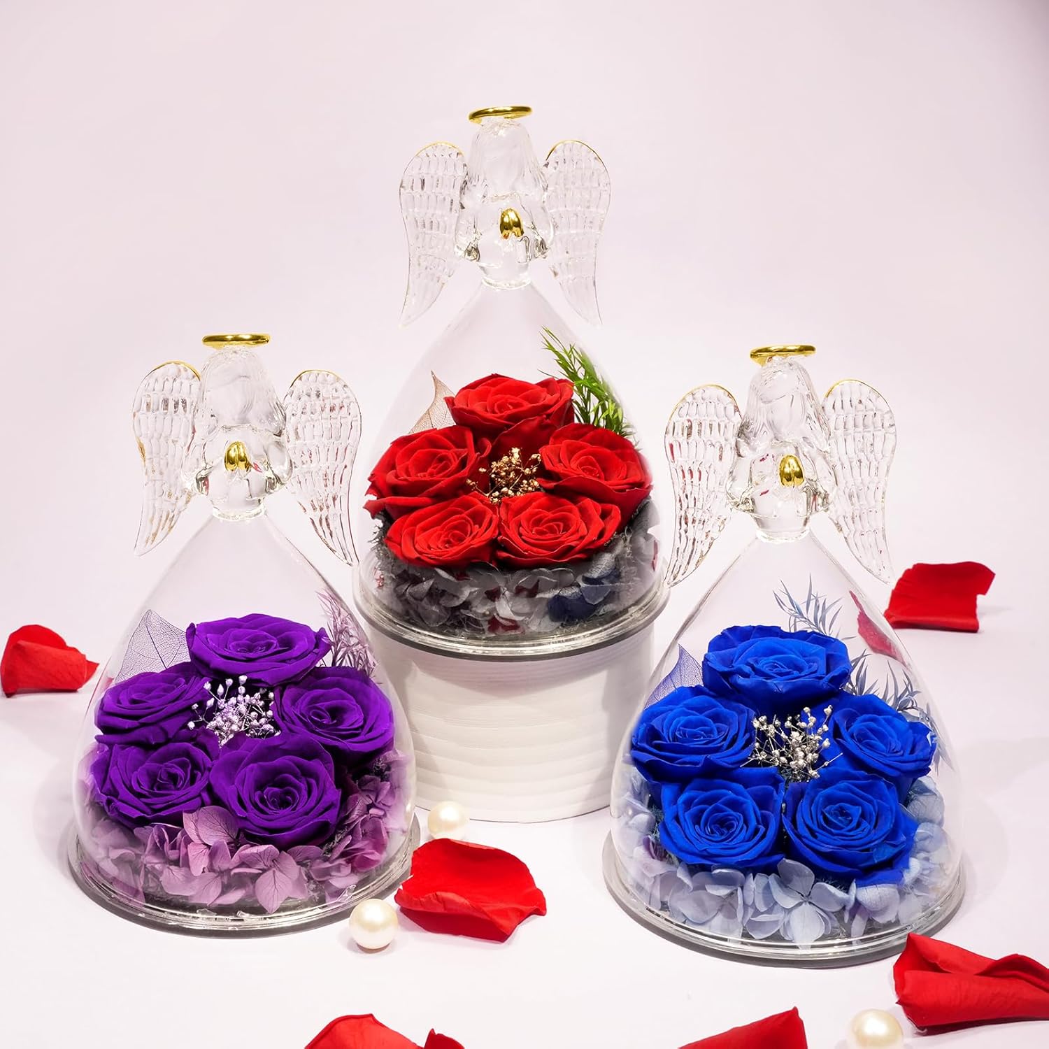 Yamonic Mom Birthday Gifts for Mom Women, Glass Angel Figurines with Five Real Rose Gifts for Her Mom Grandma, Preserved Flowers Rose Angel Gifts for Mothers Day Christmas Anniversary Birthday (Red) - Image 6