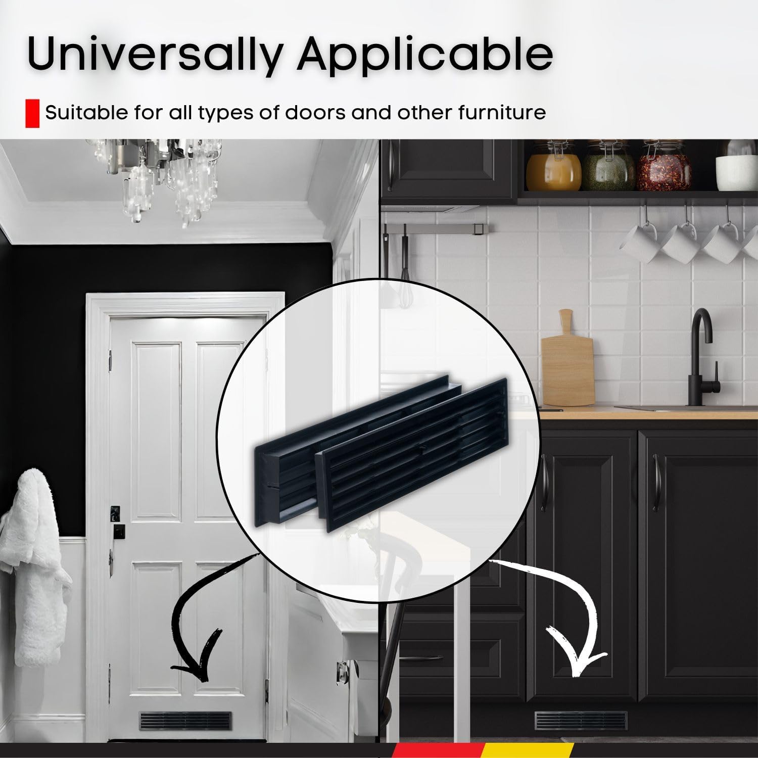 2pcs, Black Door Vent Cover 17.7x3.6 inch with Screws - Plastic Ventilation Grill - Door Vents for Interior Doors Two Sided - Door Louver Vent - Door Return Air Vent with Screws, by Steinberg14