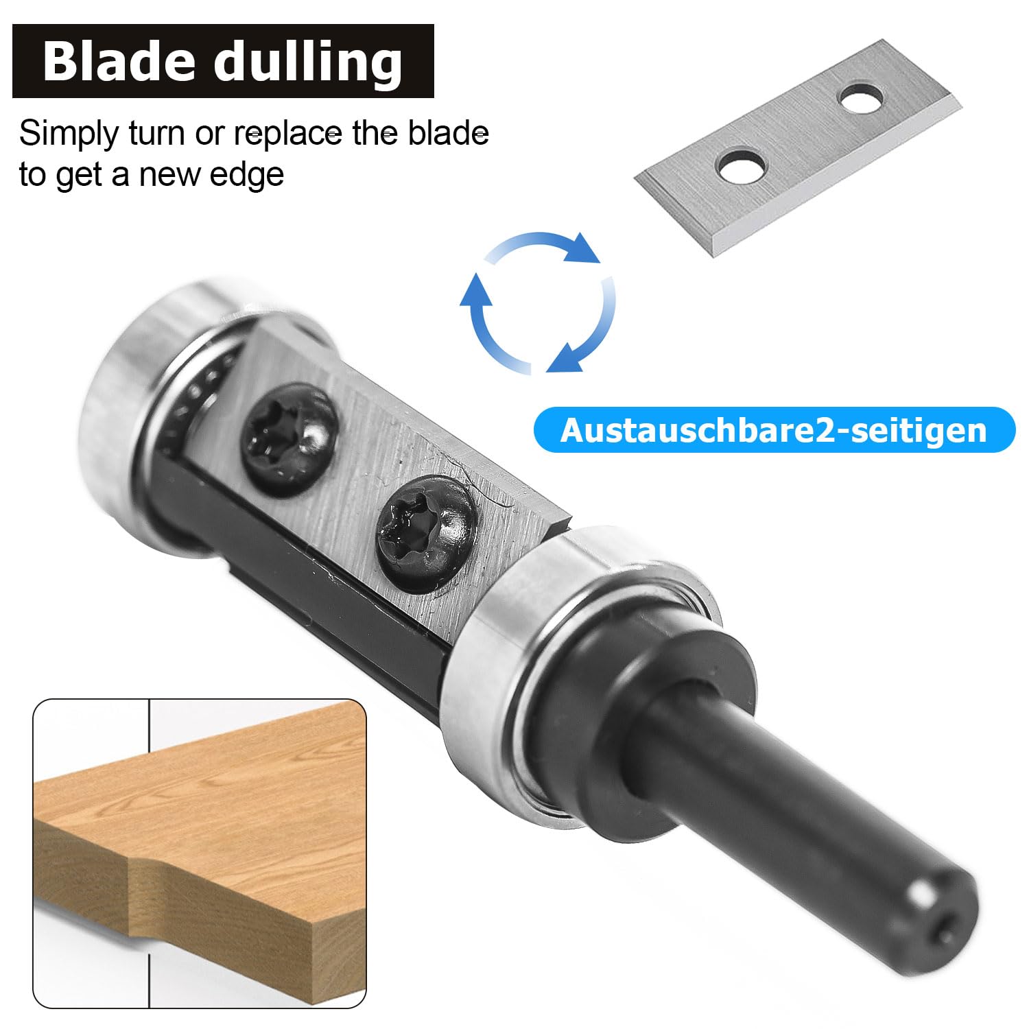 Fraise Defonceuse 8mm, Fraise Affleurante à Plaquettes Réversibles, Fraise a Copier avec Roulement à Billes, avec 2 Fraise à Lamer Remplaçables, Outil de Fraisage pour l'éboutage du Bois (1)