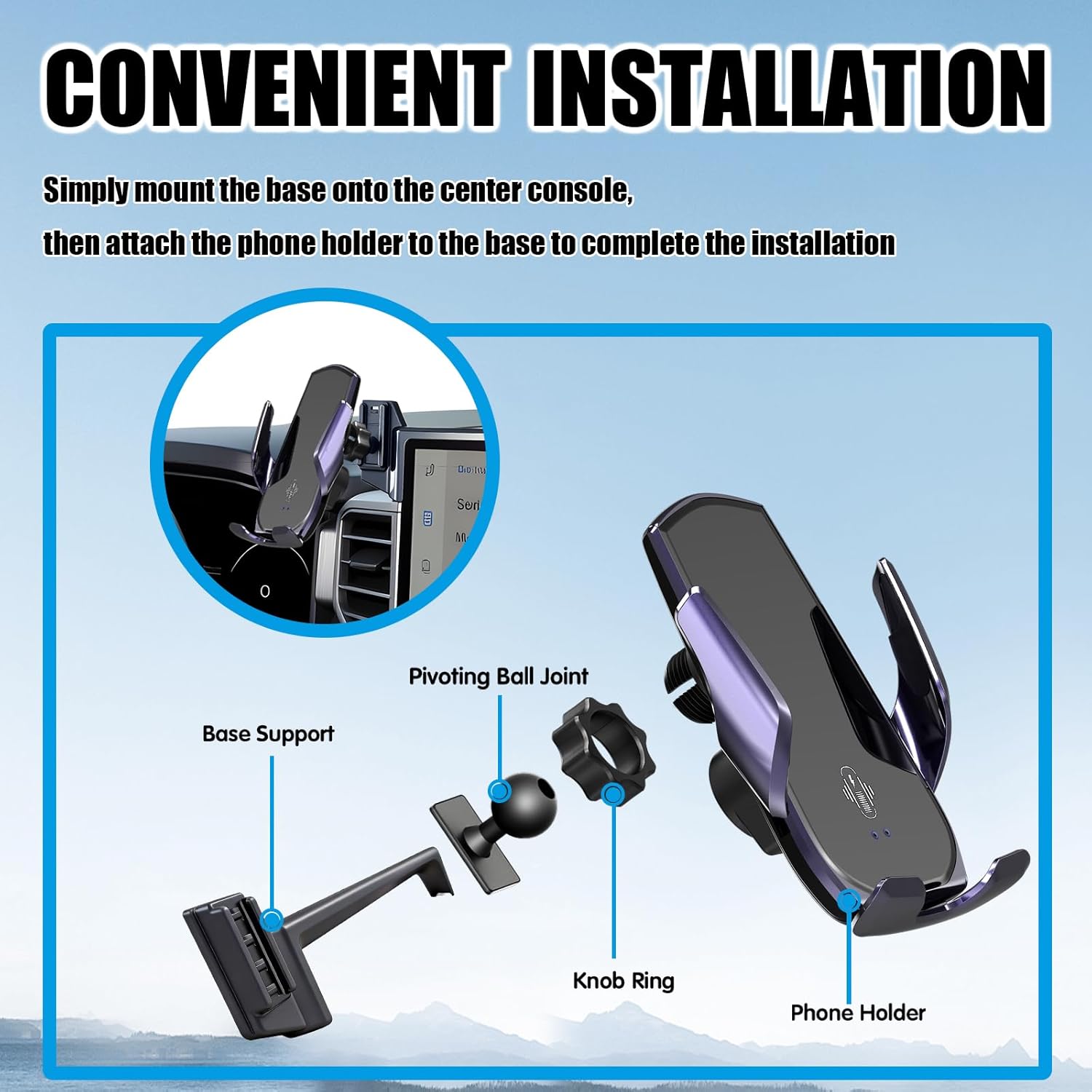 Car Phone Mount for 2022-2026 Toyota Tundra & 2023-2026 Toyota Sequoia, Smart Auto-Clamping on 14" Touchscreen, 15W Wireless Fast Charging, 360° Adjustable, Without Blocking Airflow