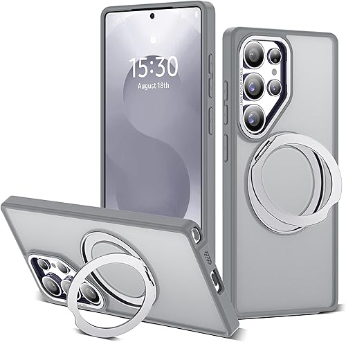 Miniatura 31 de Funda para Samsung Galaxy S25 con soporte de anillo magnético giratorio de 360°, compatible con protección militar Mag-Safe, a prueba de golpes,