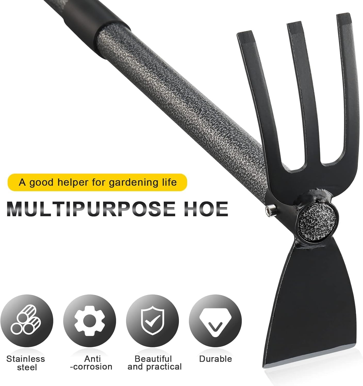 Zappa da giardino 76 cm 2 in 1 Binette Trident Strumento da giardino con manico lungo regolabile, multifunzionale zappa per giardinaggio, piantagione di erbacce allentamento del suolo
