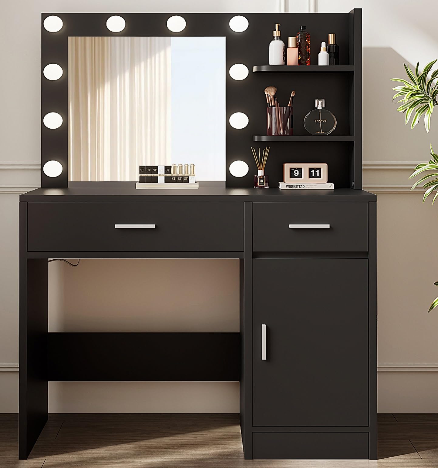 Vanity with Lights, Makeup Vanity with Mirror, 3 Lighting Modes, for Bedroom, Black