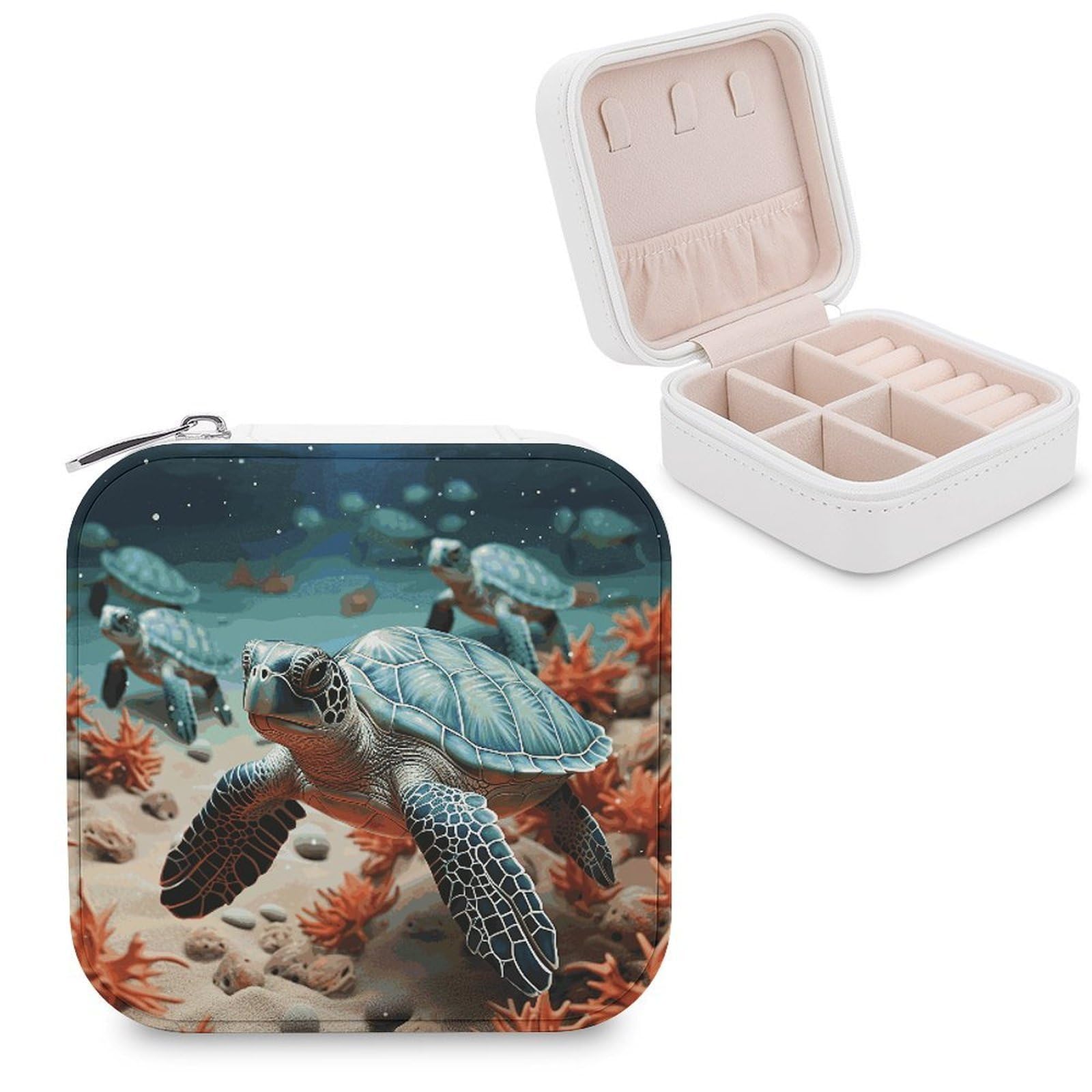 FekiLoot Turtle Starfish Jewelry Box Custom Jewelry Travel Case Pu Leather Trinket Organizer Box to Organize Ring Pendant Earring Small Portable Jewelry Storage Holder for Women