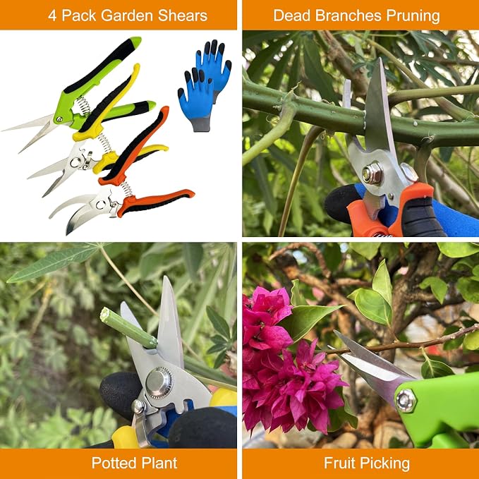 Tijeras de podar 4 unidades con guantes jardín miniatura 3
