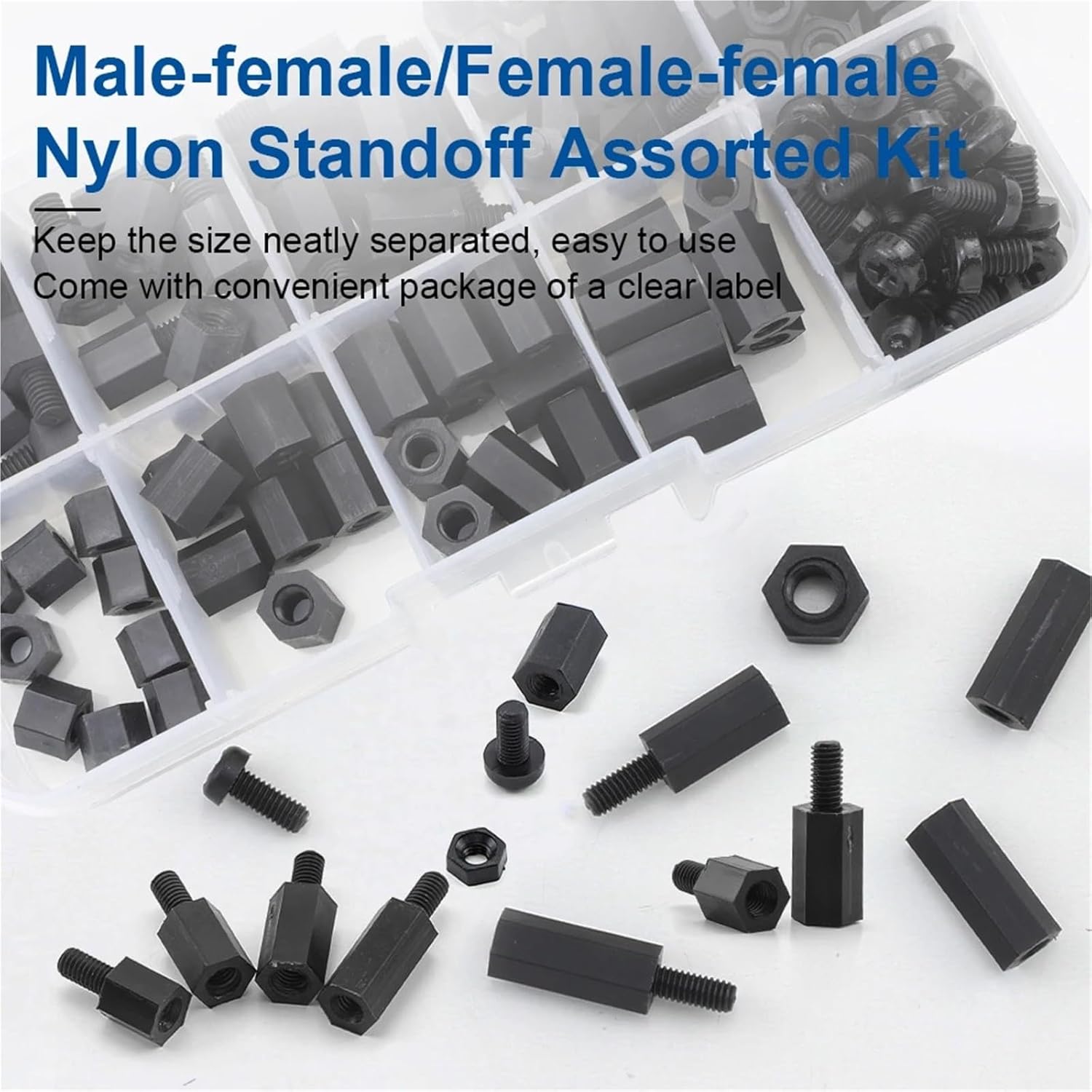 Secure 2SETS Male/Female Nylon Hex Standoff Assortment Kit with Plastic Screws Nuts M2 .5 M3 M4 Insulation Spacer Set(M3 192pcs)