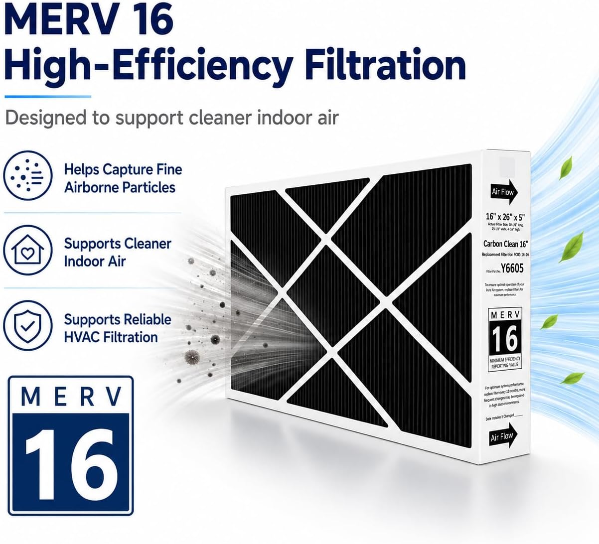 Ruiyang Y6605 Replacement Air Filter 16x26x5 MERV 16 Furnace Filter, 1 Pack image 5