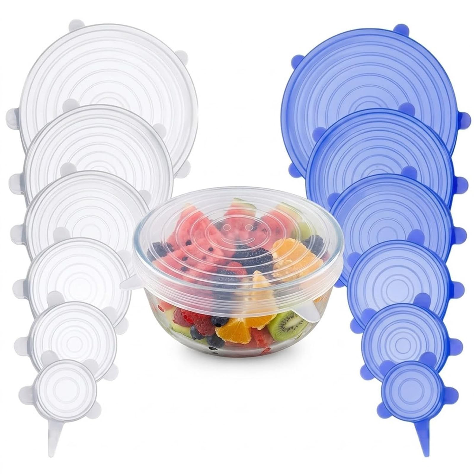 12PCS Silicone Lids Food Covers,Silicone Stretch Lids Set,eusable Elastic Food Covers for Bowls,Expandable to Fit Various Shape of Containers,BPA-Free Freezer Microwave Safe Lids with Seal（6 sizes)