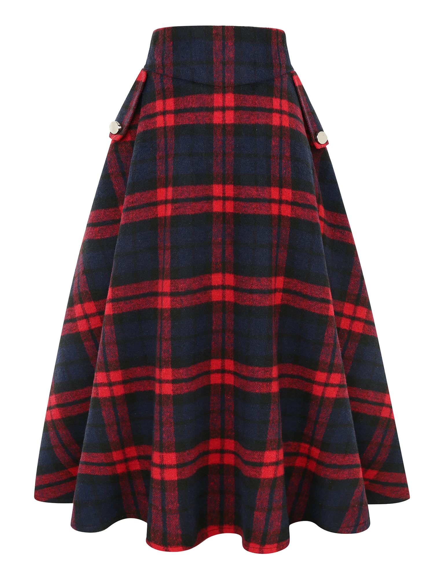 IDEALSANXUN Women’s Fall Winter High Waisted Wool Plaid A-line Long Skirt