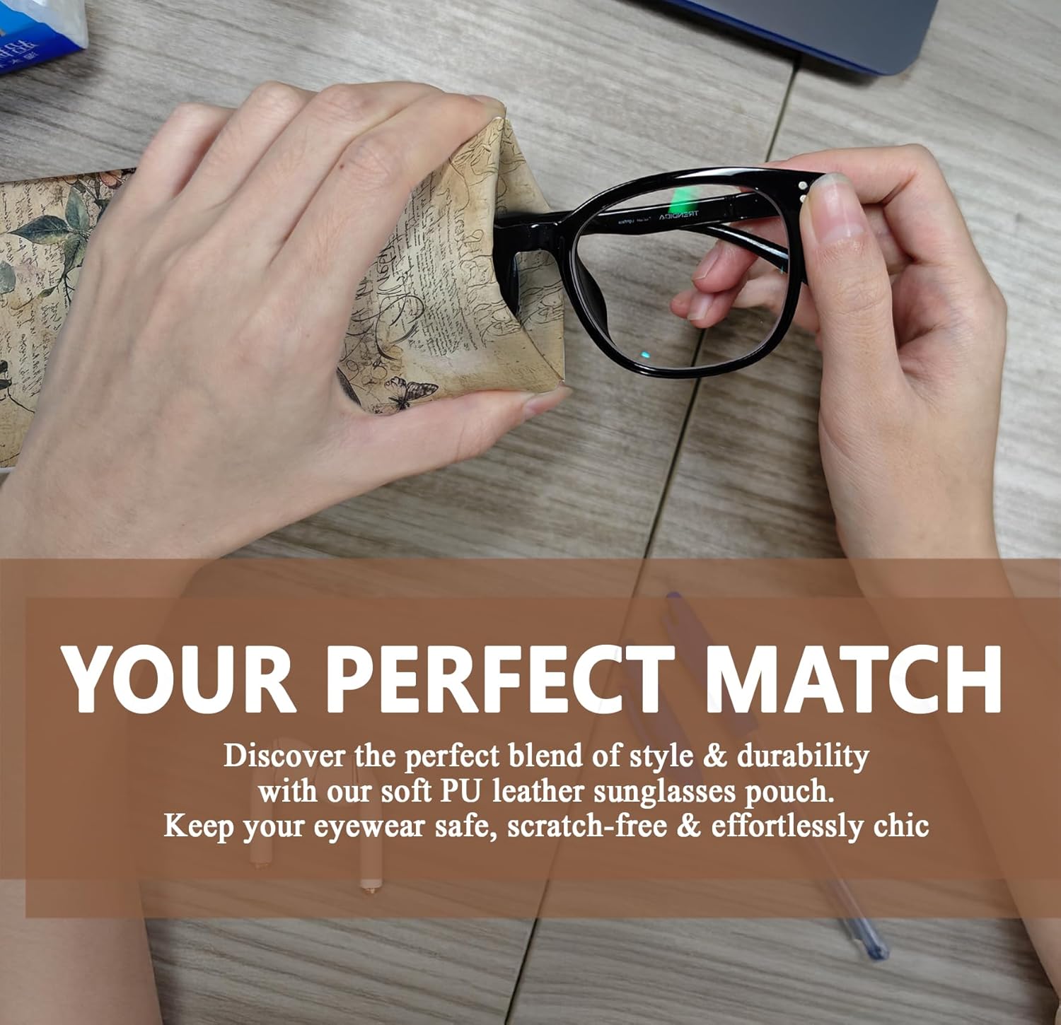 2 Pack Eyeglasses Case & Sunglasses Case-PU Soft Squeeze Top Glasses Pouch for Men Women, Vintage Floral & Butterflies Portable Anti-Scratch Eyewear Bag, Reading Glasses Bag(Butterflies, Brown) - Image 7