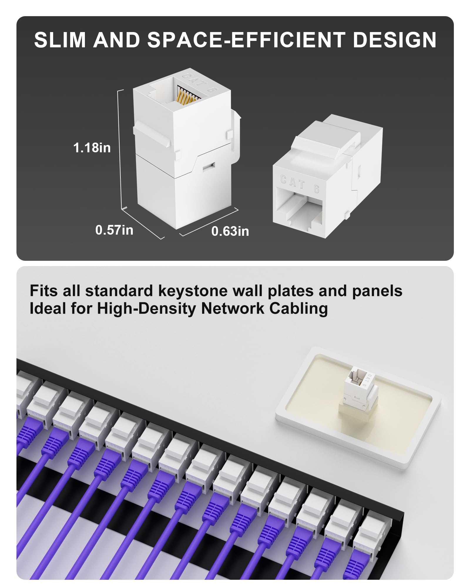 Lot de 100 coupleurs Keystone RJ45 Cat6 Keystone Jack Ethernet femelle vers femelle pour câble réseau Cat6/Cat5e/Cat5, blanc