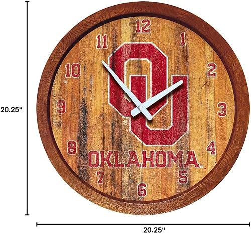Miniatura 467 de The Fan-Brand NCAA Oklahoma Sooners: Faux Barrel Top Wall Clock Sports Team Bar Sign Décor - Home Man Cave, Party Decoration - Made On Demand